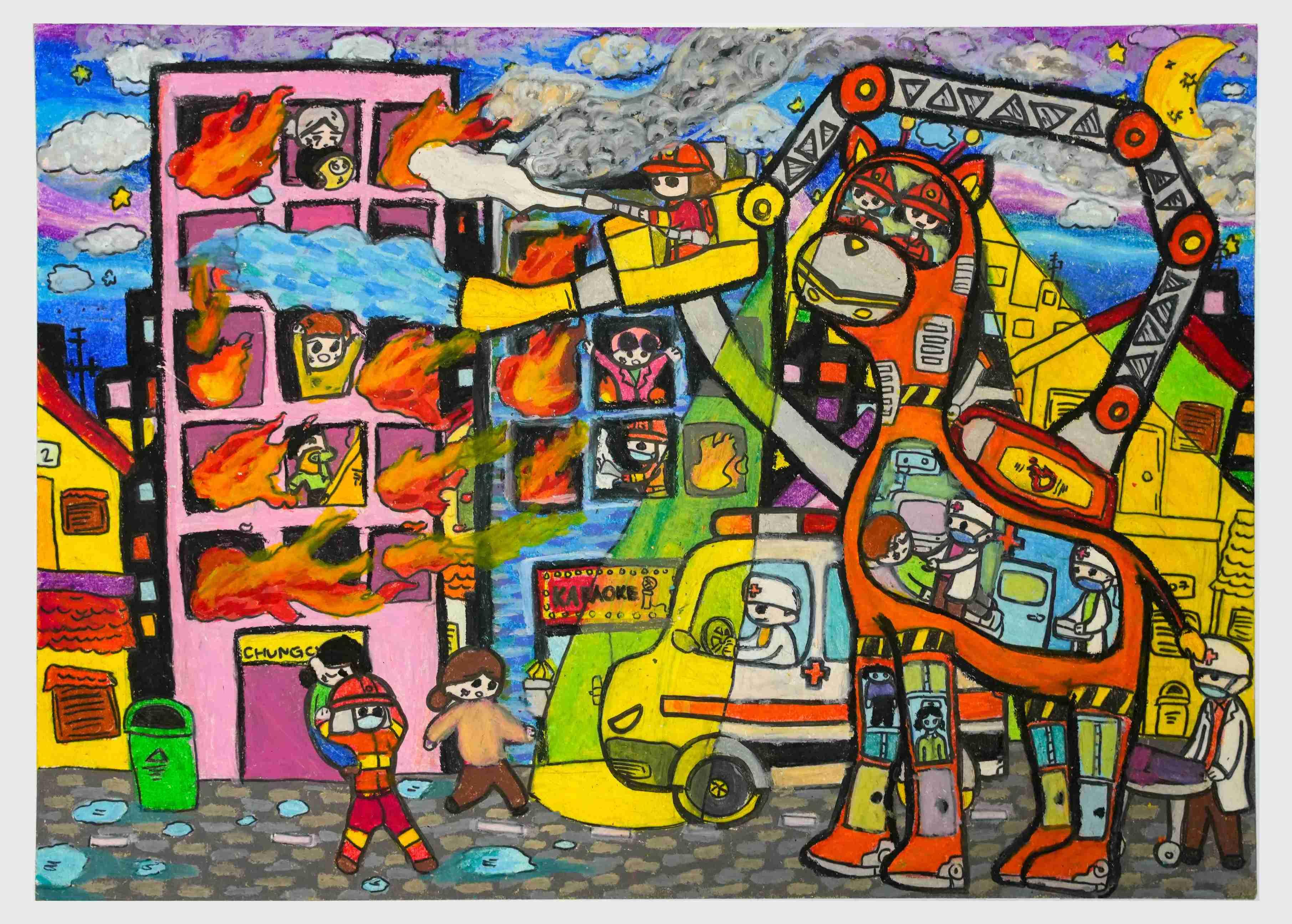 Xe cứu hỏa khắc phục địa hình khu dân cư thành phố đông đúc