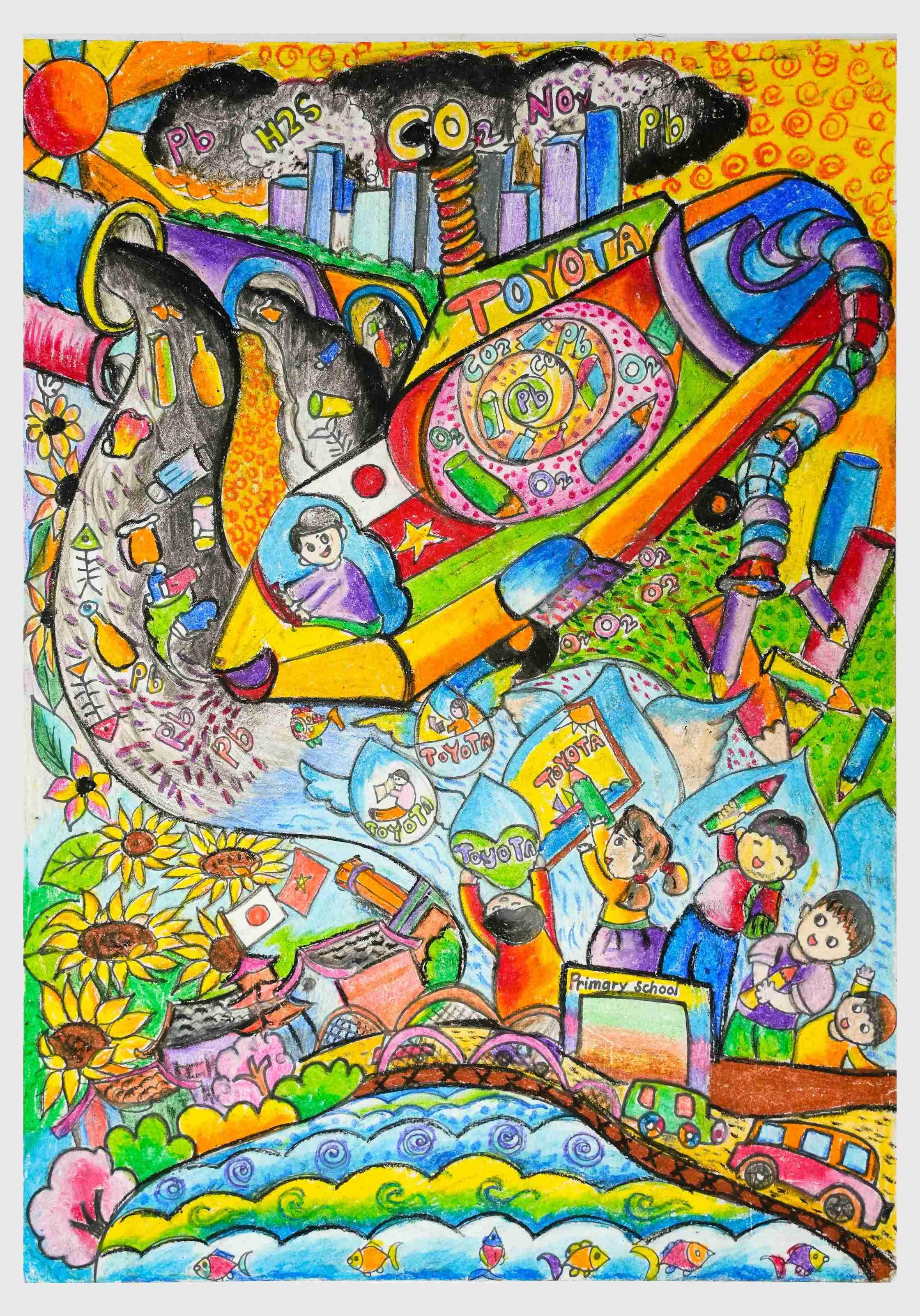 Ô tô bút chì hút chất chì, cacbonic, rác ở trong nước và không khí, chế tạo ra bút chì màu cho học sinh vẽ tranh Chiếc ô tô mơ ước