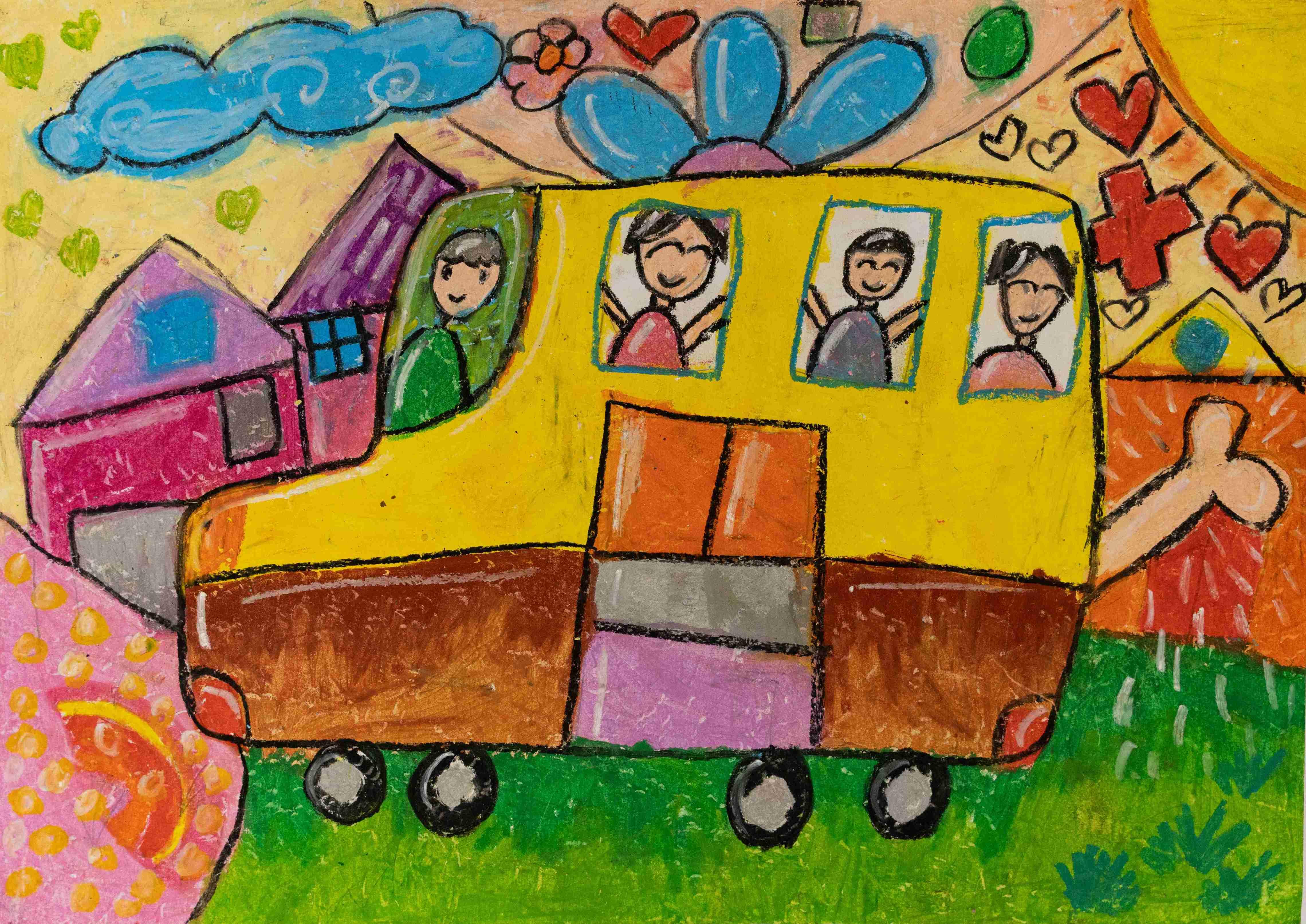 Xe buýt chở các bạn học sinh đến trường