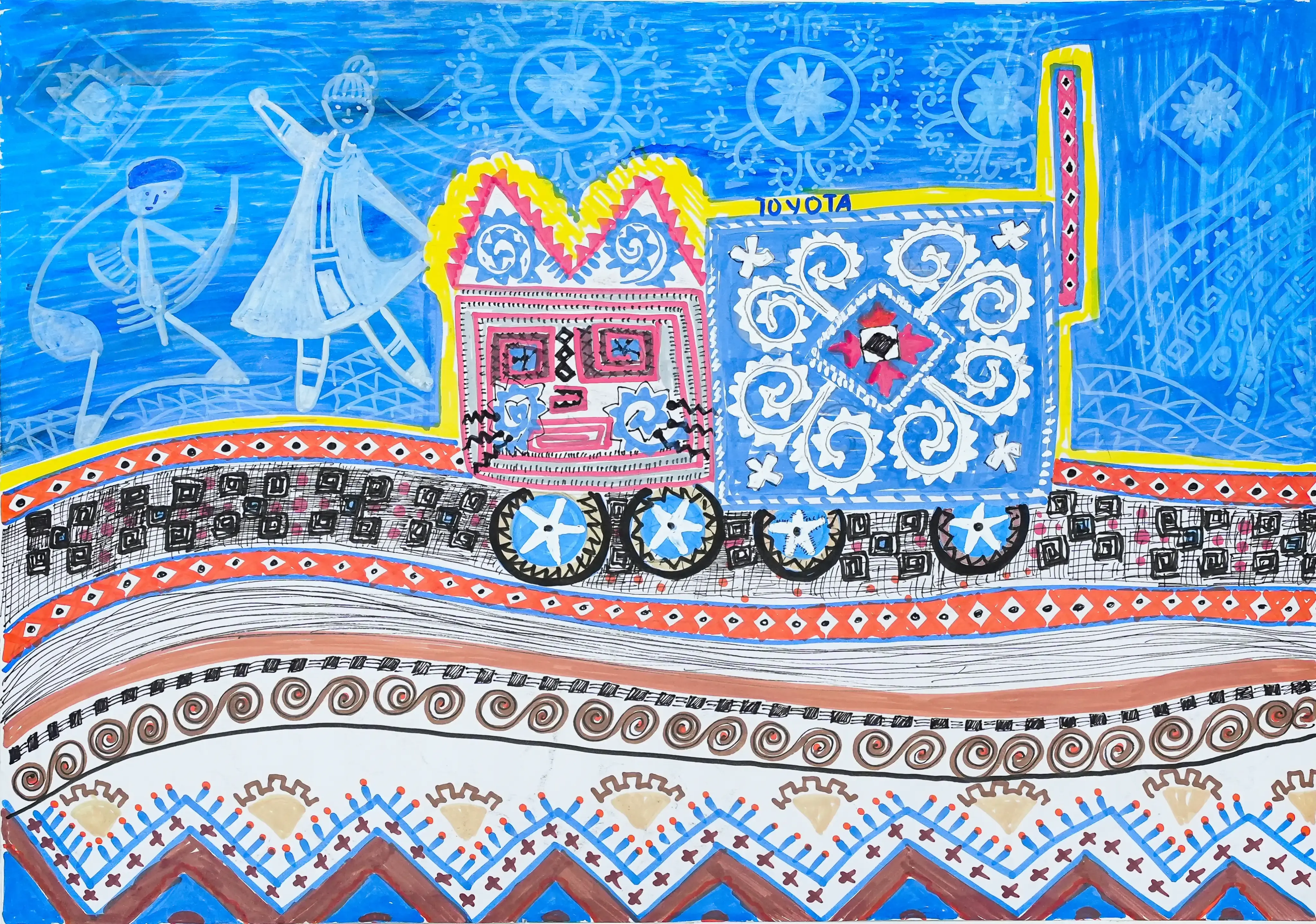 Ô tô tuyên truyền gìn giữ nét đẹp văn hóa nghề thêu, dệt vải thổ cẩm của người dân tộc miền núi