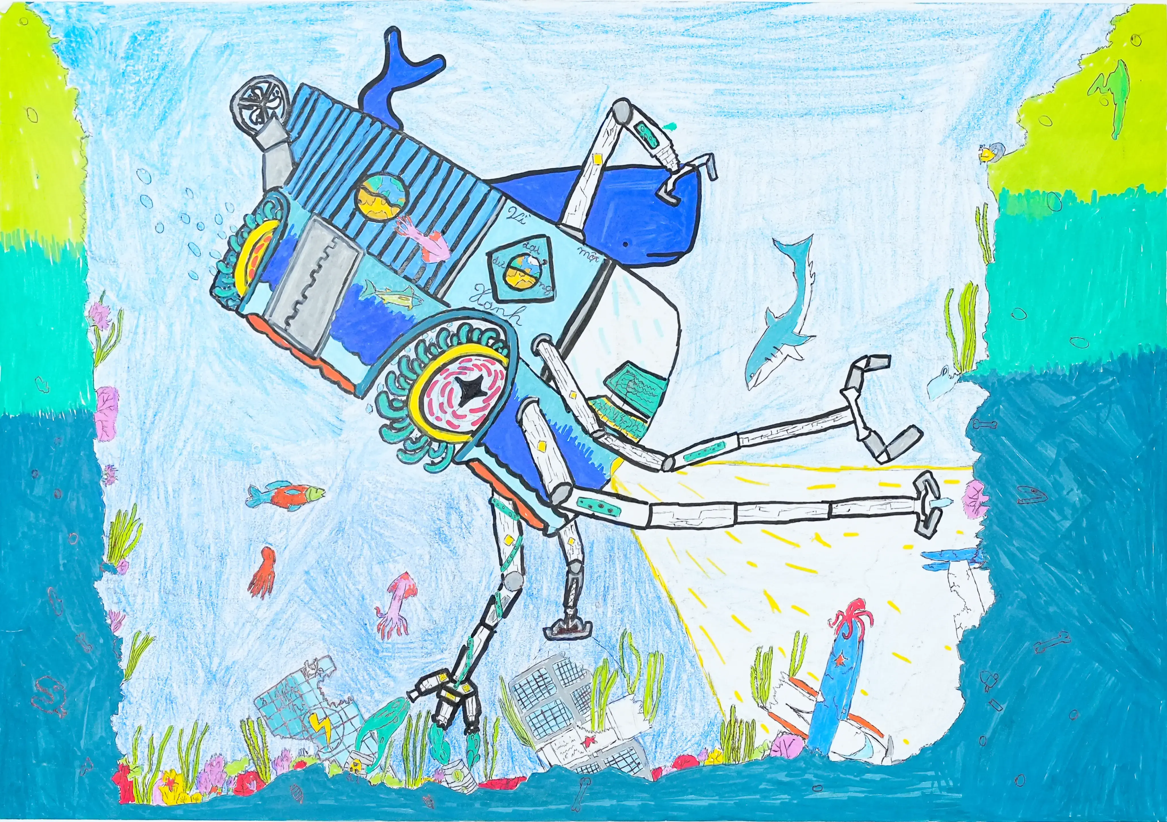 Em cảm thấy trái đất chúng ta đang bị ô nhiễm bởi rác thải nên chúng em muốn có một chiếc xe để trái đất ngày càng xanh sạch đẹp