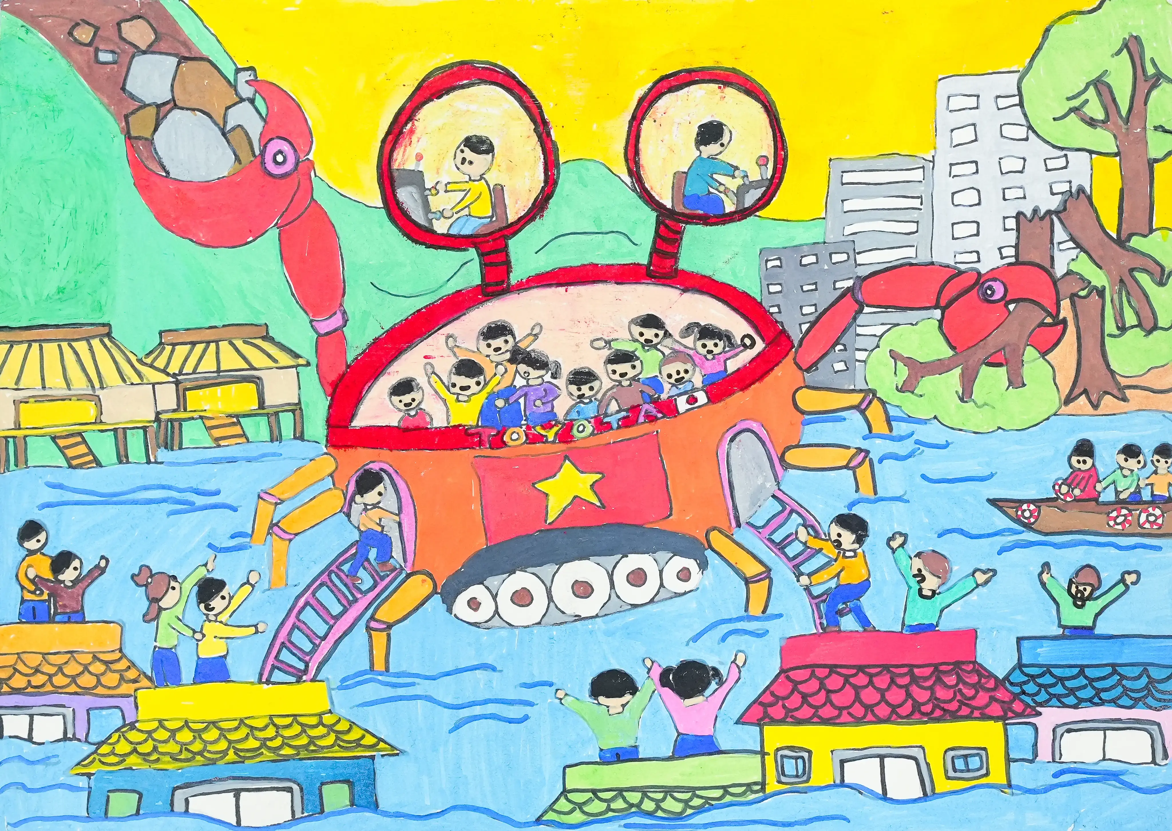 Chiếc ô tô con cua cứu nạn vùng lũ lụt