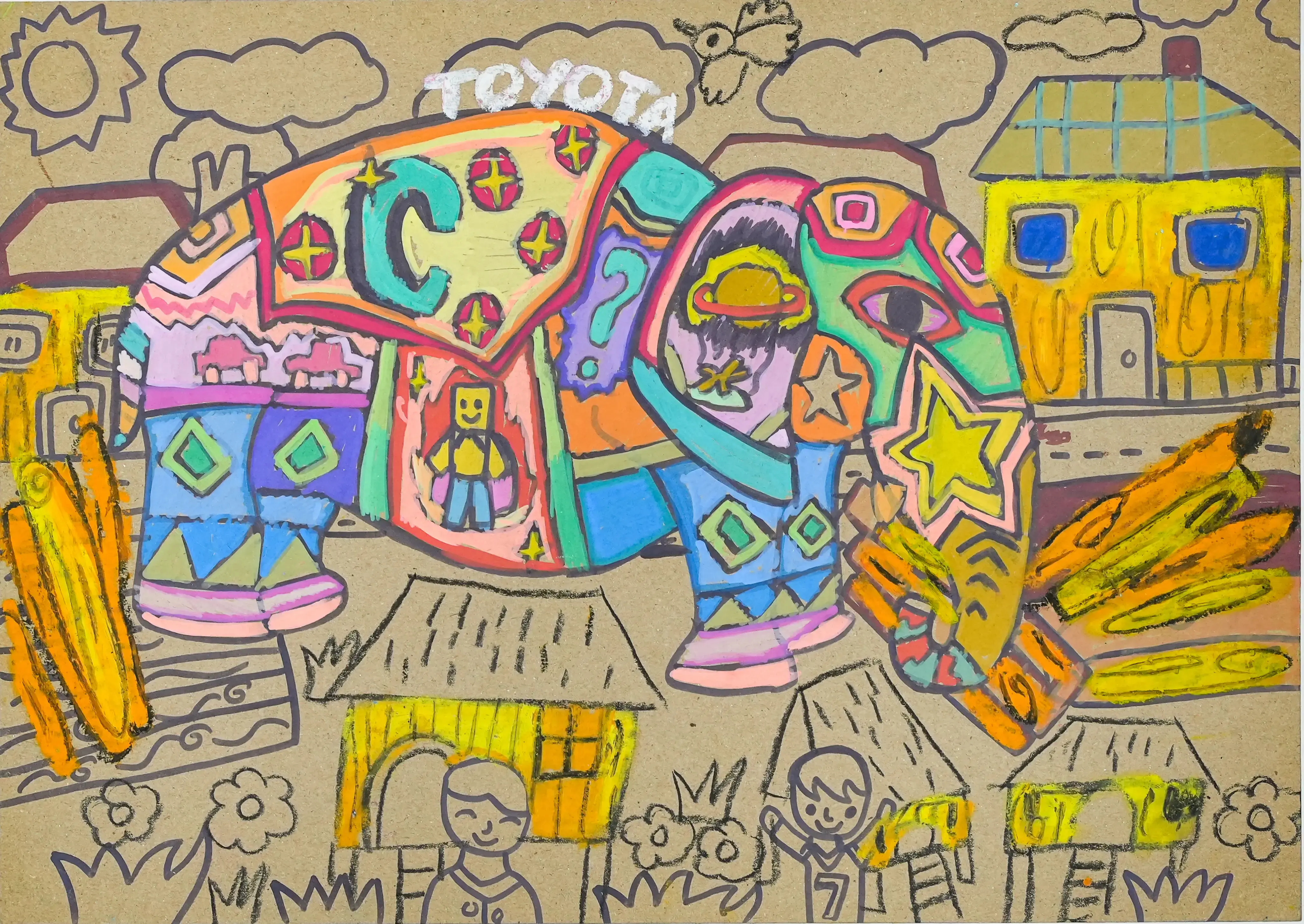 Ô tô hình chú voi xây nhà sàn cho đồng bào