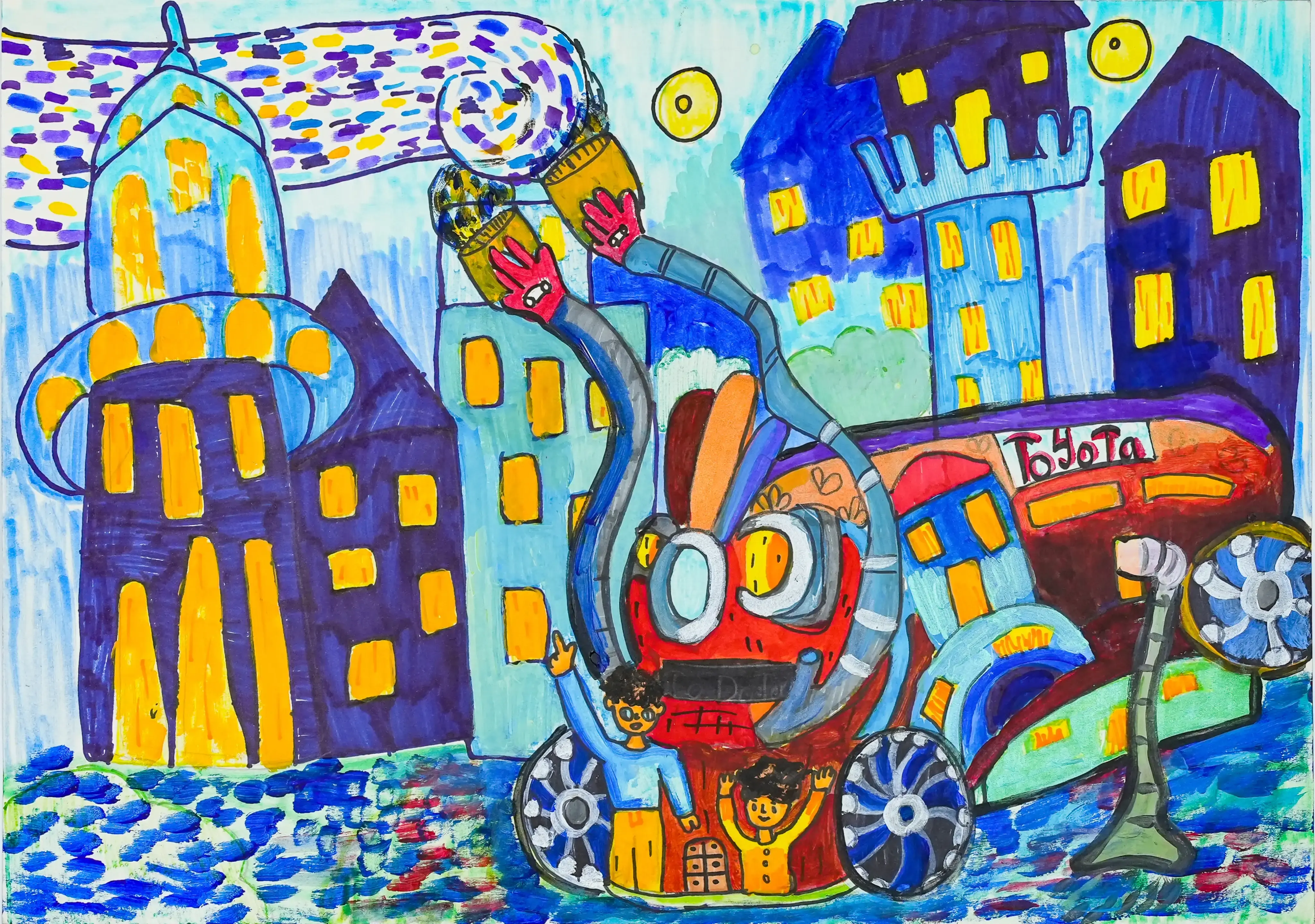 Ô tô năng lượng thiên nhiên phục vụ cho mùa mưa bão có thể hút cơn gió bão, nước ngập tạo ra năng lượng điện phục vụ cho mọi sinh hoạt đời sống con người