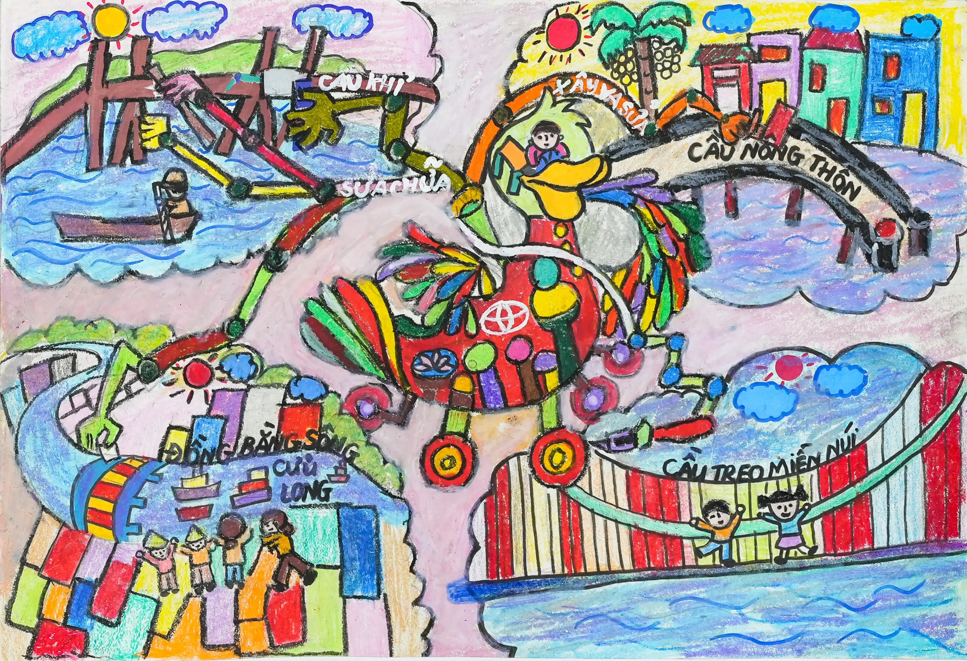 Chiếc xe xây cầu siêu tốc giúp trẻ em vùng cao, vùng sông nước đi đến trường được thuận tiện và an toàn