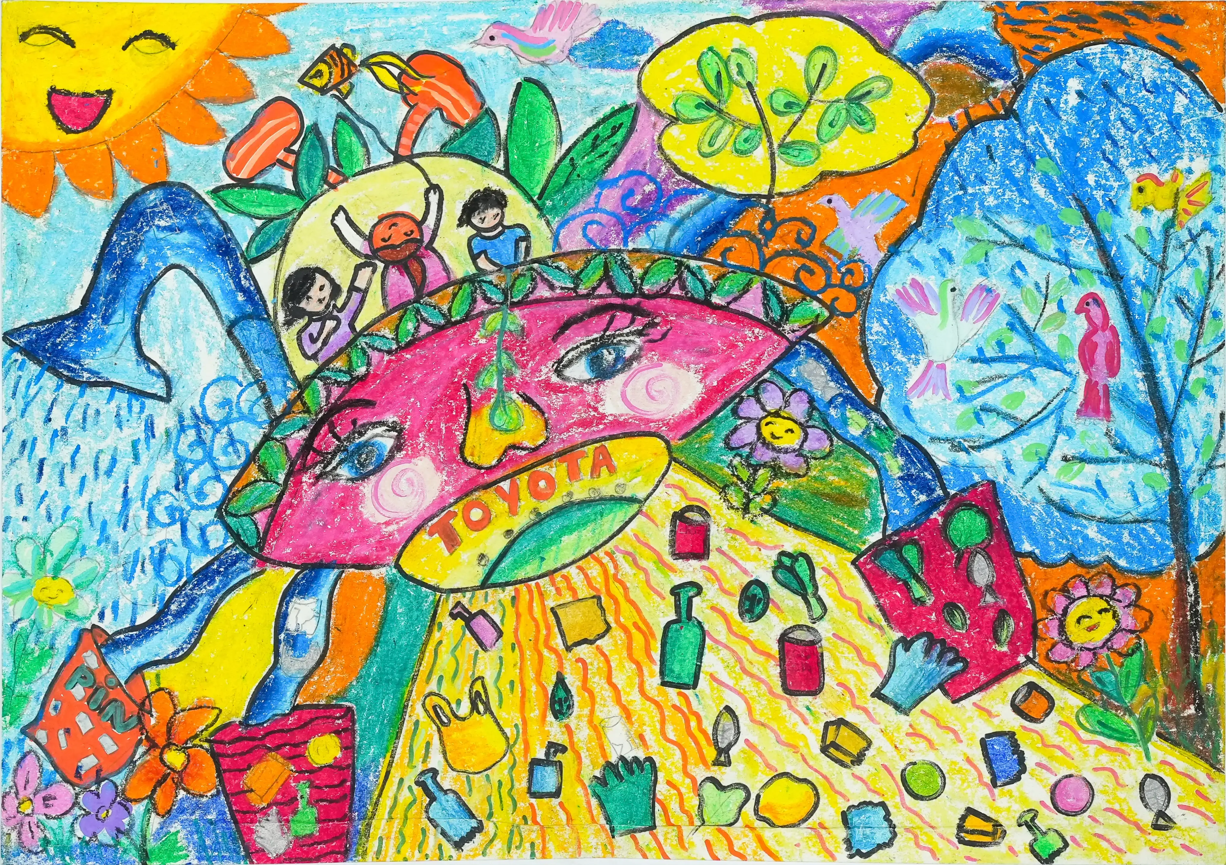 Ô tô bay bảo vệ hành tinh xanh chạy bằng năng lượng mặt trời: hút rác, phân loại rác thải thành từng loại.