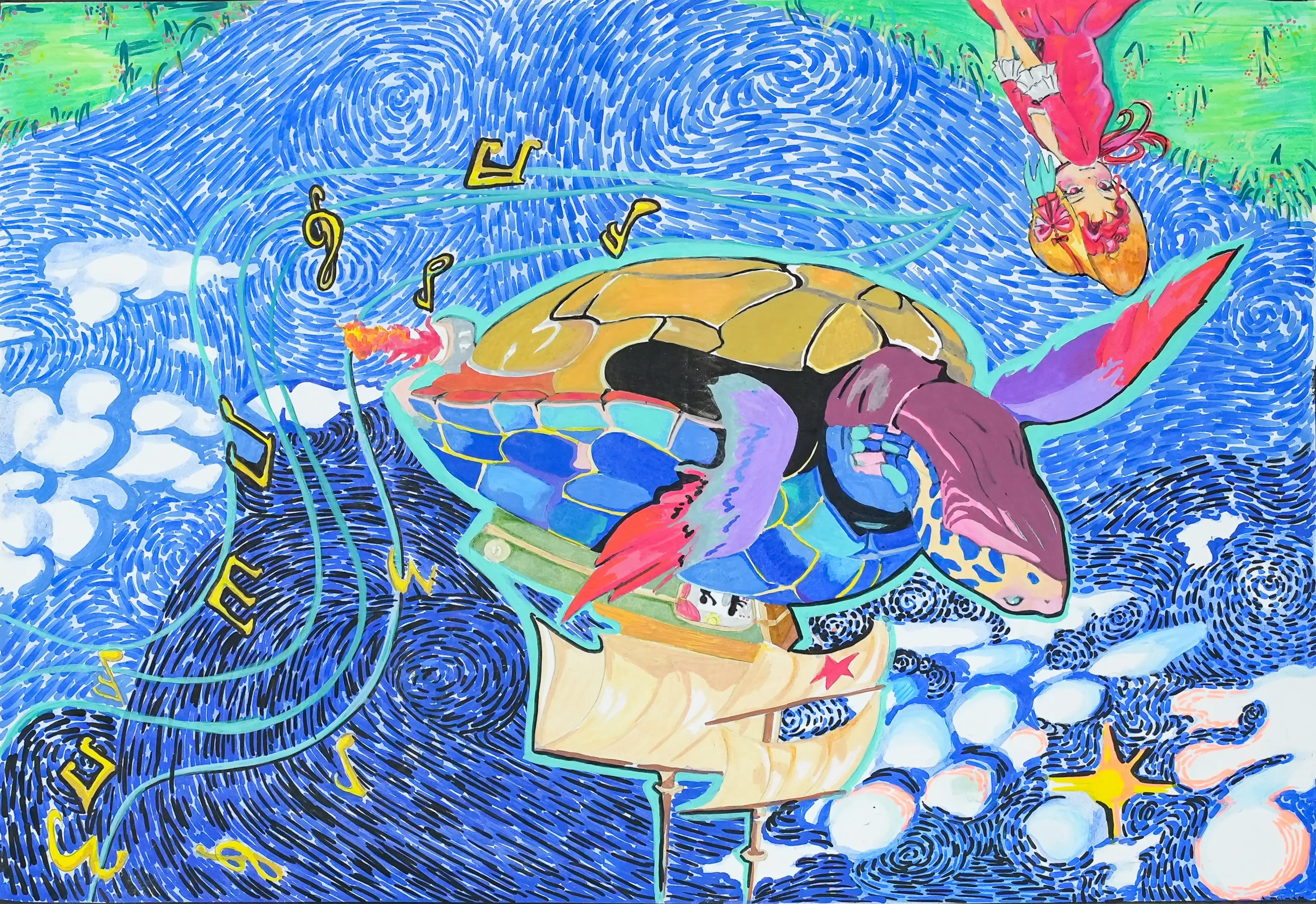 Chiếc ô tô hình con rùa lan tỏa, phát ra những bài hát và âm thanh giúp mọi người cảm thấy thoải mái, vui tươi, yêu đời hơn