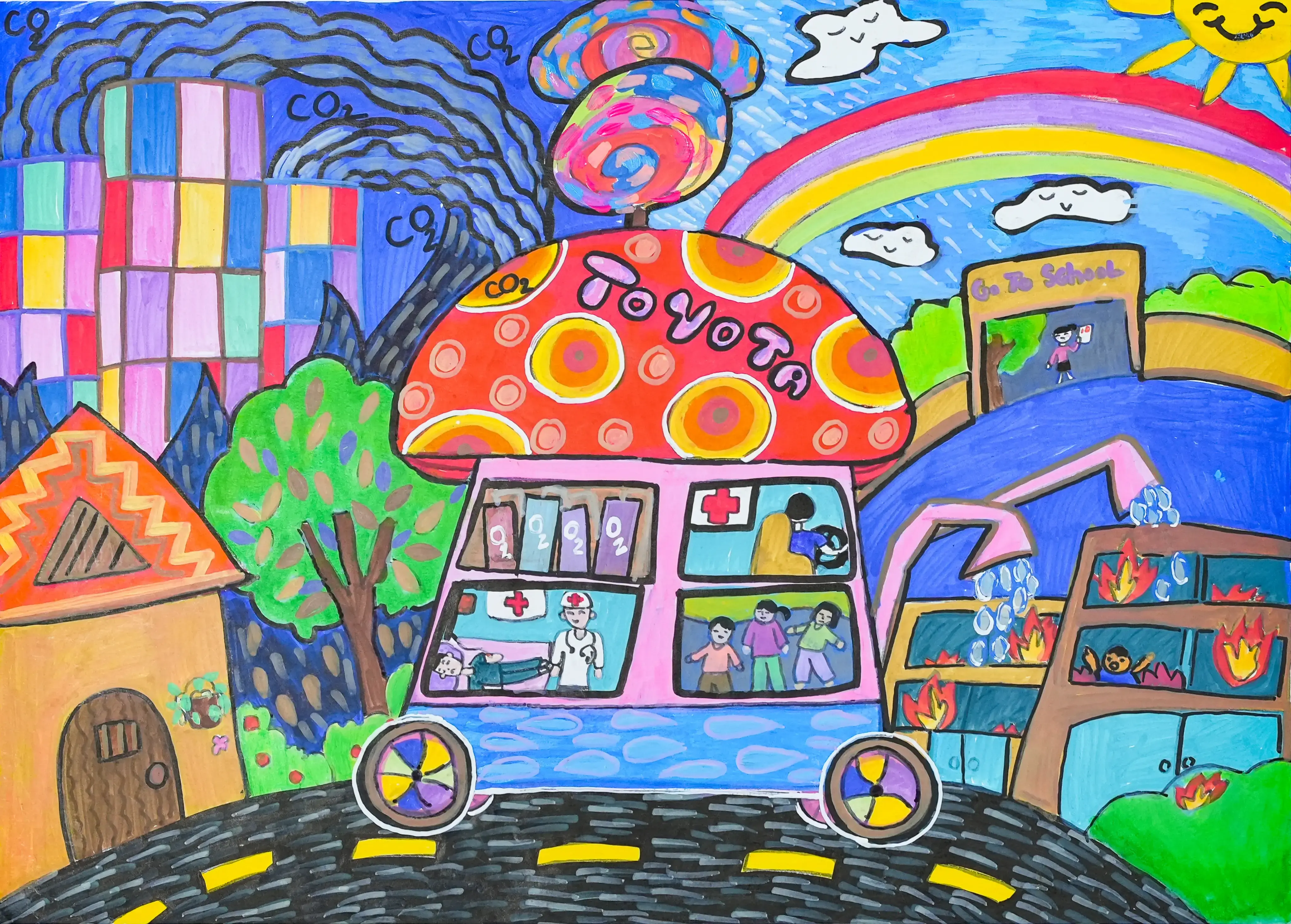 Xe ô tô tự động nhận tín hiệu mất an toàn, cứu hỏa cấp tốc và xử lý ô nhiễm môi trường